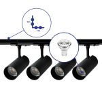 Ensemble complet Rail Monophasé Rail L 1 x 1 Mètre Noir | incl. 4x Spot + GU10 2700K 3W Dimmable + Embout, Connecteur d’Alimentation et L -Connecteur